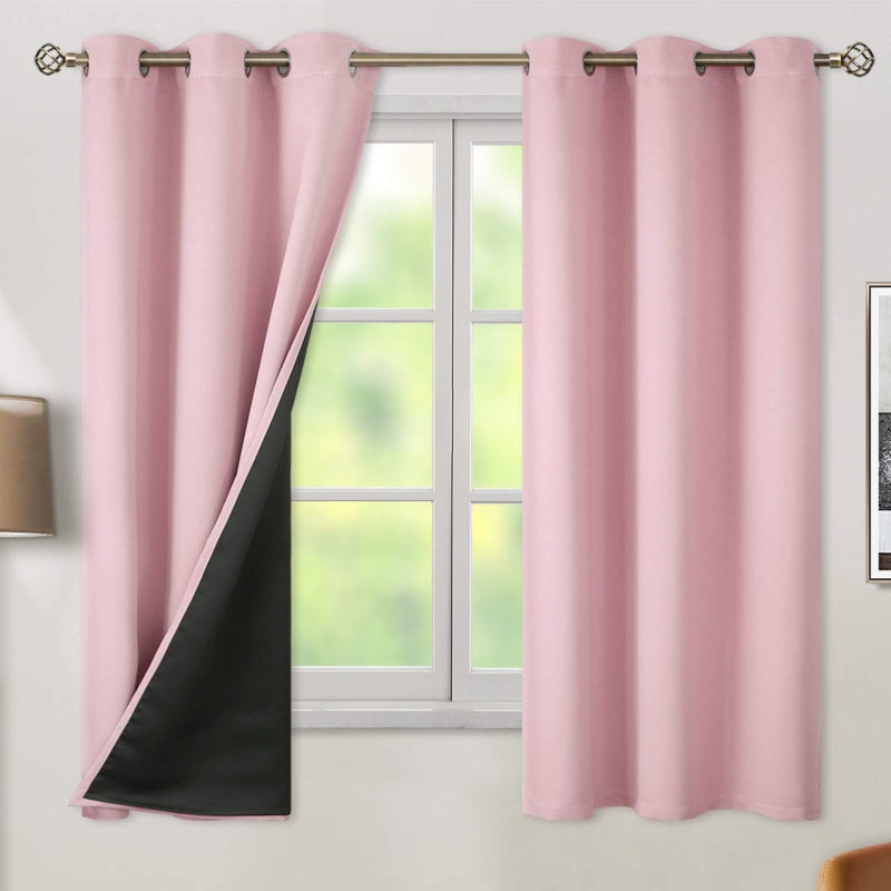 BGment Baby Pink Blackout Curtains for Girls Room 63 Inch Length 2 Panels, Thermal Insulated Full Light Blocking Grommet Noise Cancelling Window Curtains for Nursery Bedroom, 42 Inch Wide Each - Image 1